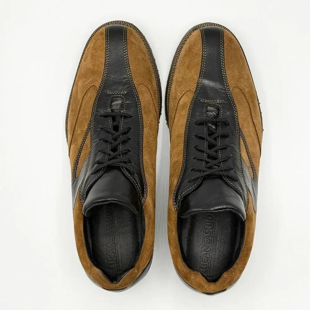Lucan Fashion Brown Black Leather Suede Derby Shoes Made in Italy - Men’s EU 42